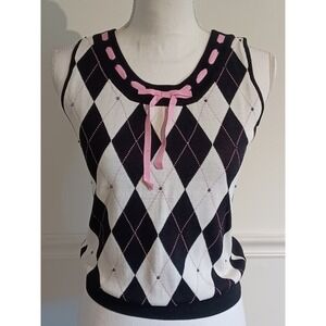 Joseph. A. Womens Sleeveless Sweater Vest‎ Rhinestones Sz Med Black White Pink